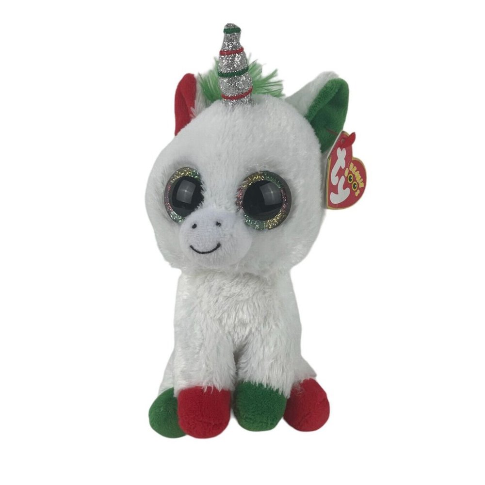 Ty Beanie Boos Unicorn Candy Cane 8”‎ Plush Christmas Stuffed Toy w/Tags